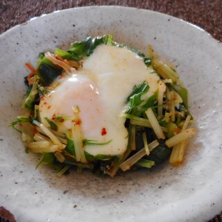 小松菜と水菜と卵のピリ辛煮